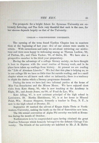 Chapter Letters: Upsilon - Northwestern University, December 1887 (image)